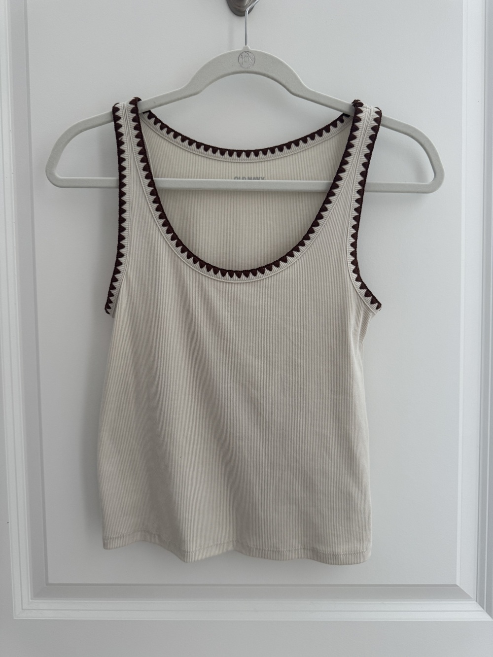Old Navy Cream Brown Crochet-Trim Ribbed Tank NWOT